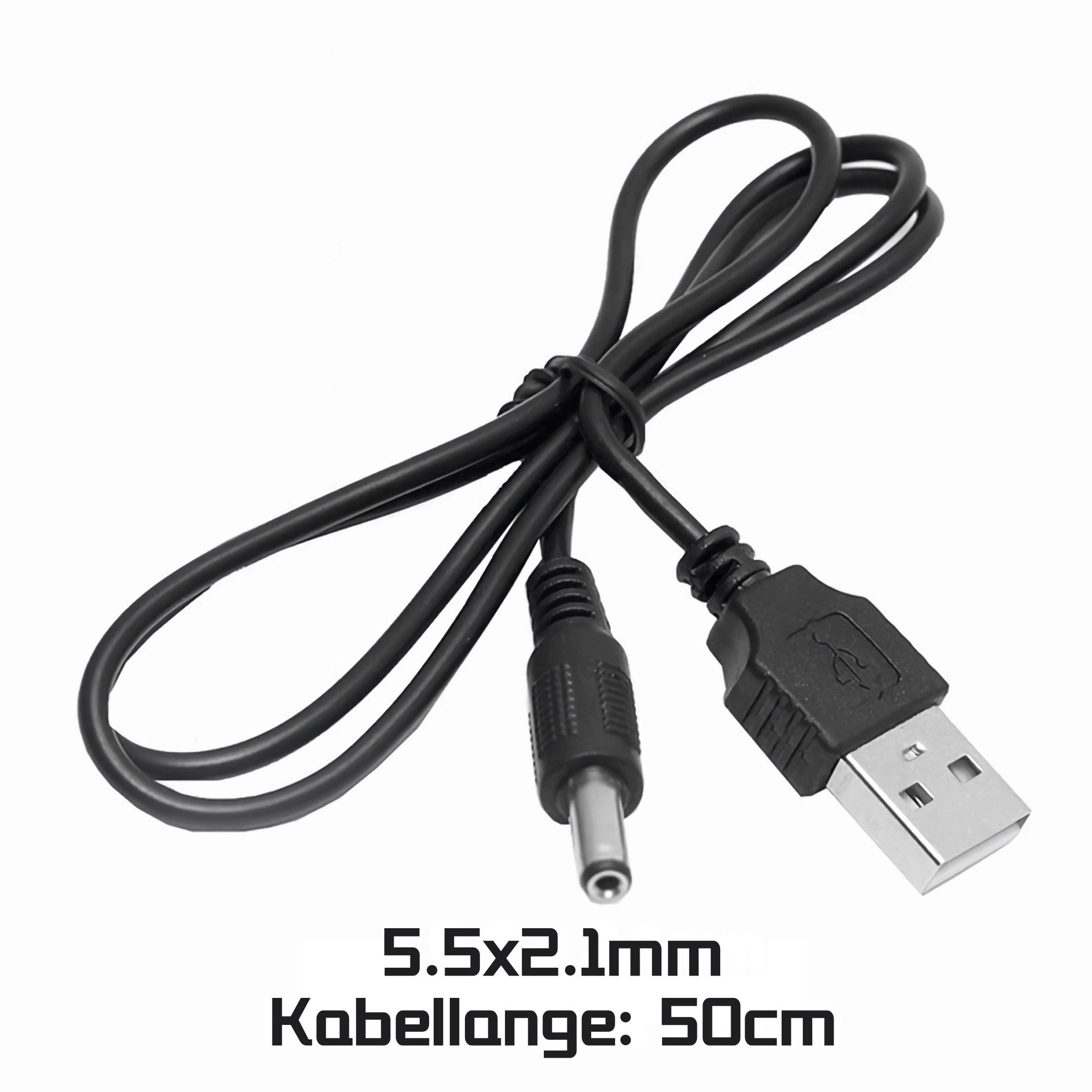 Bolwins B62 USB Stromkabel Kabel auf DC Hohlstecker 5.5 x 2.1mm Ladekabel 50cm Netzkabel, USB Typ A, DC-Stecker (50 cm), USB A auf DC