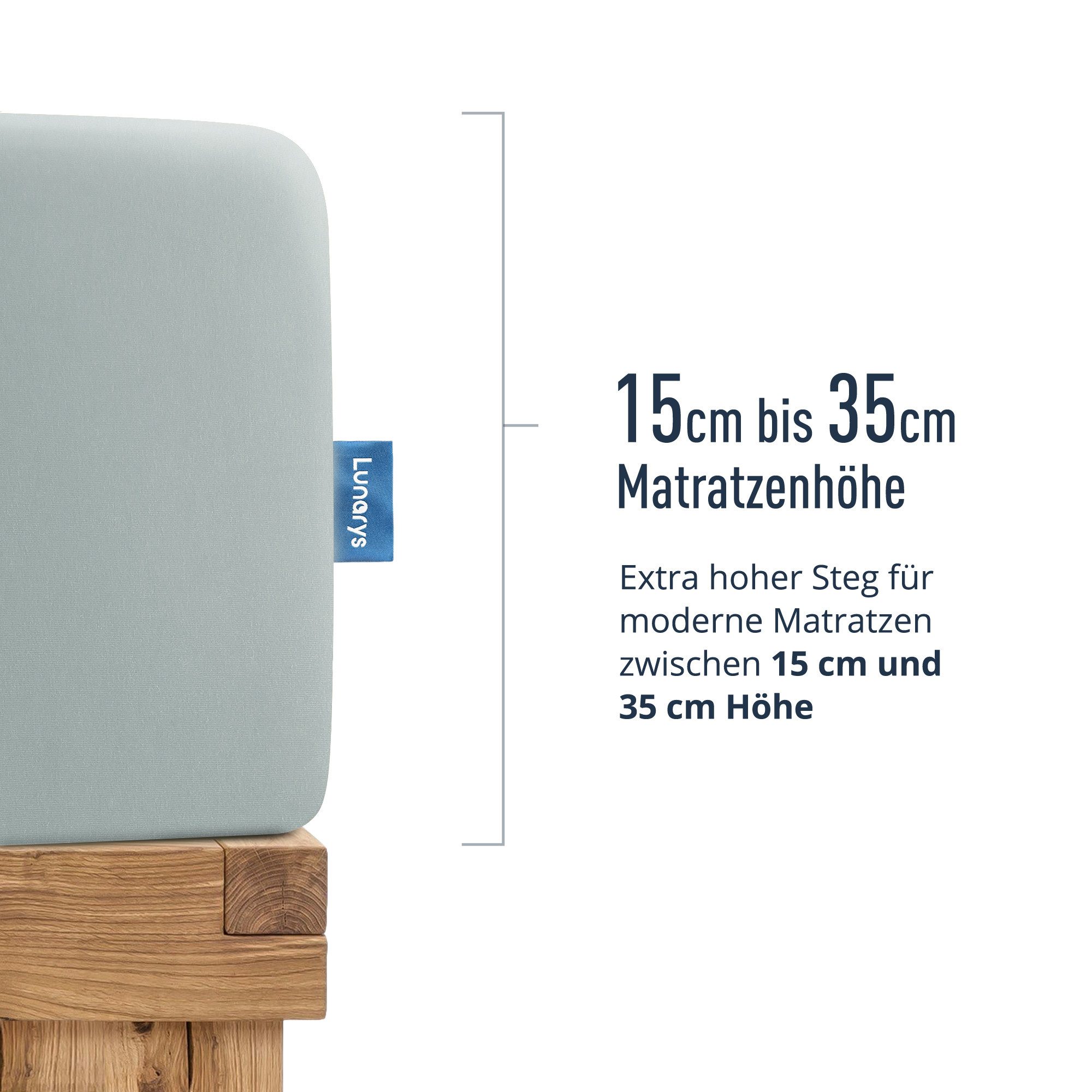 Lunarys Spannbettlaken SleepRoyal, Jersey-Elasthan, Gummizug: rundum, (1 Stück), 90x200 cm, 250 g/m², extrem hochwertig, Luxus Multi-Stretch Laken – Bild 3 von 5