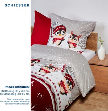 Bettwäsche Antoni, Schiesser, Feinbiber, 2 teilig, mit coolem Winter-Print