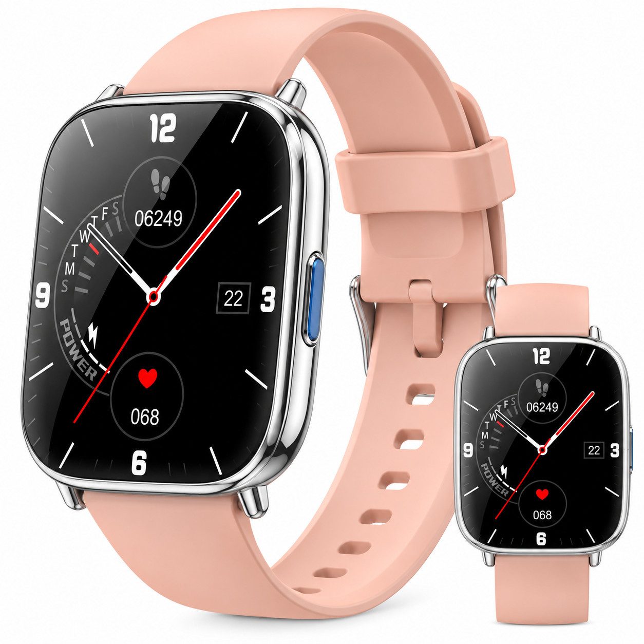 Vivitar Bluetooth 5.3 mit Anruffunktion, Fitnessuhr mit 112 Sportmodi Smartwatch (1,95 Zoll HD Touchscreen, Musiksteuerung, Wetter, Wecker, Kamera-Fernsteuerung, 200+ Zifferblätter cm) IP68 wasserdicht, Schrittzähler, Herzfrequenzanzeige, Schlafaufzeichnung, Nachrichtenanzeige, Fitness Tracker Sportuhr kompatibel mit Android 5.0+ und iOS 9.0+