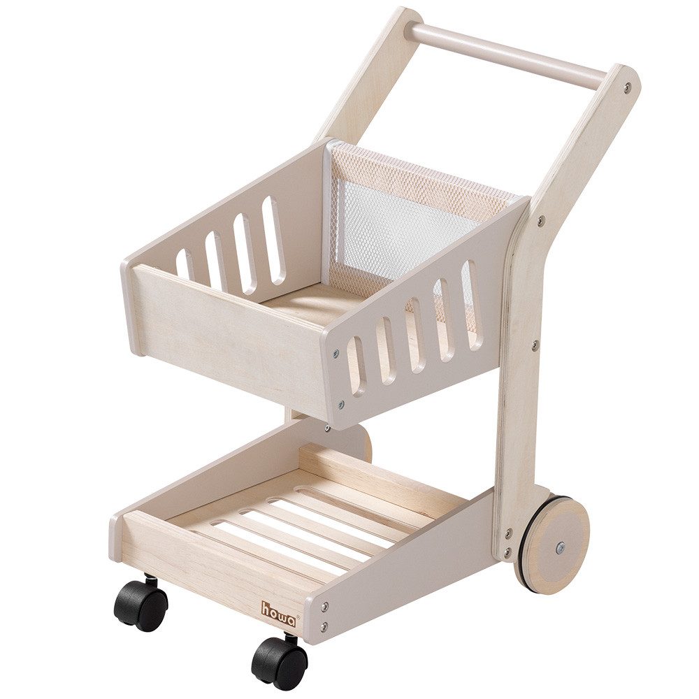 howa Spiel-Einkaufswagen, Spielzeug Einkaufswagen aus Holz– Kaufladen Zubehör natur, beige