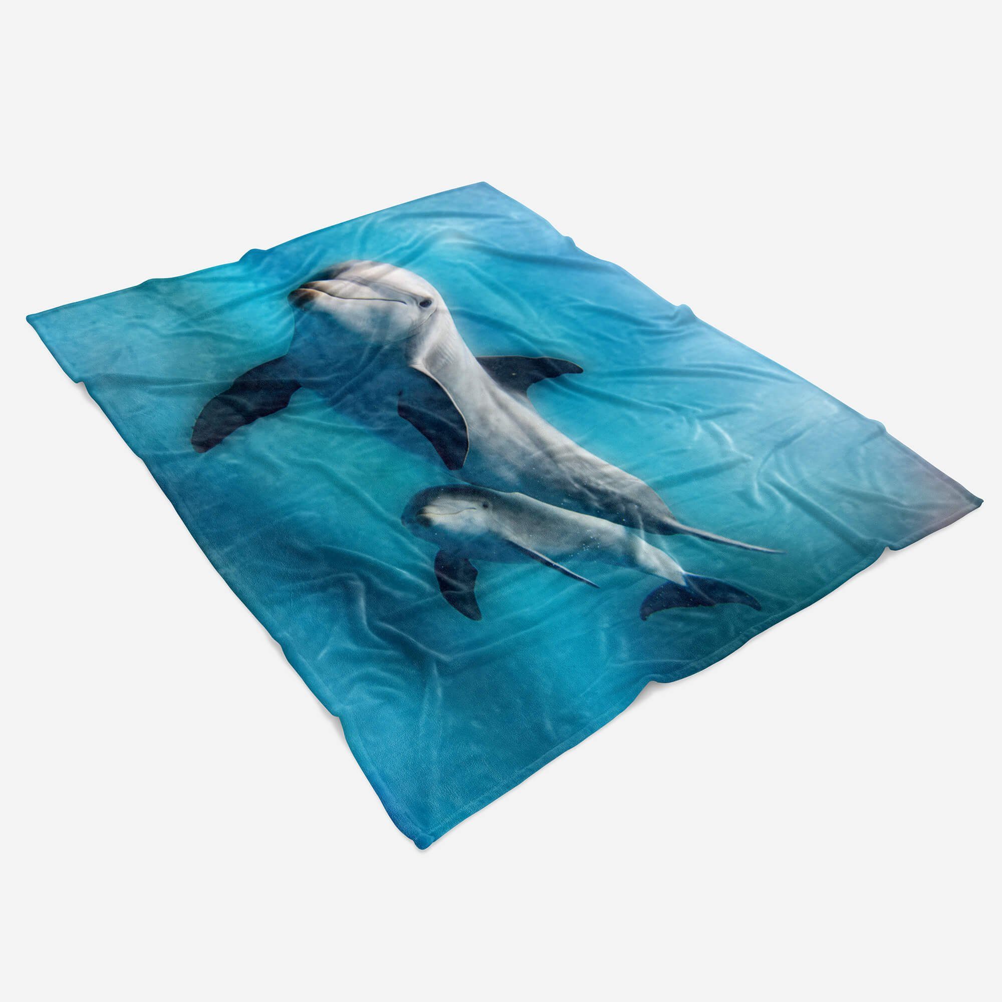 Kuscheldecke mit Handtücher (1-St), Art Sinus Strandhandtuch Delfinen Saunatuch Handtuch Handtuch mit, Tiermotiv Mama Baumwolle-Polyester-Mix