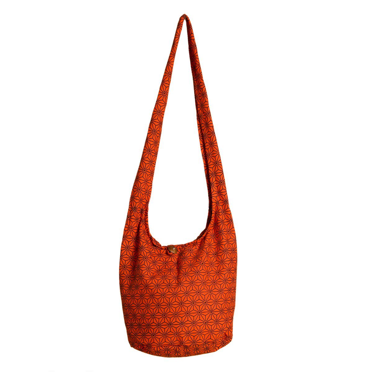 PANASIAM Schultertasche Geometrix Schulterbeutel aus 100% Baumwolle praktische Umhängetasche, In 2 Größen Beuteltasche auch als Wickeltasche und Handtasche geeignet Asanoha orange