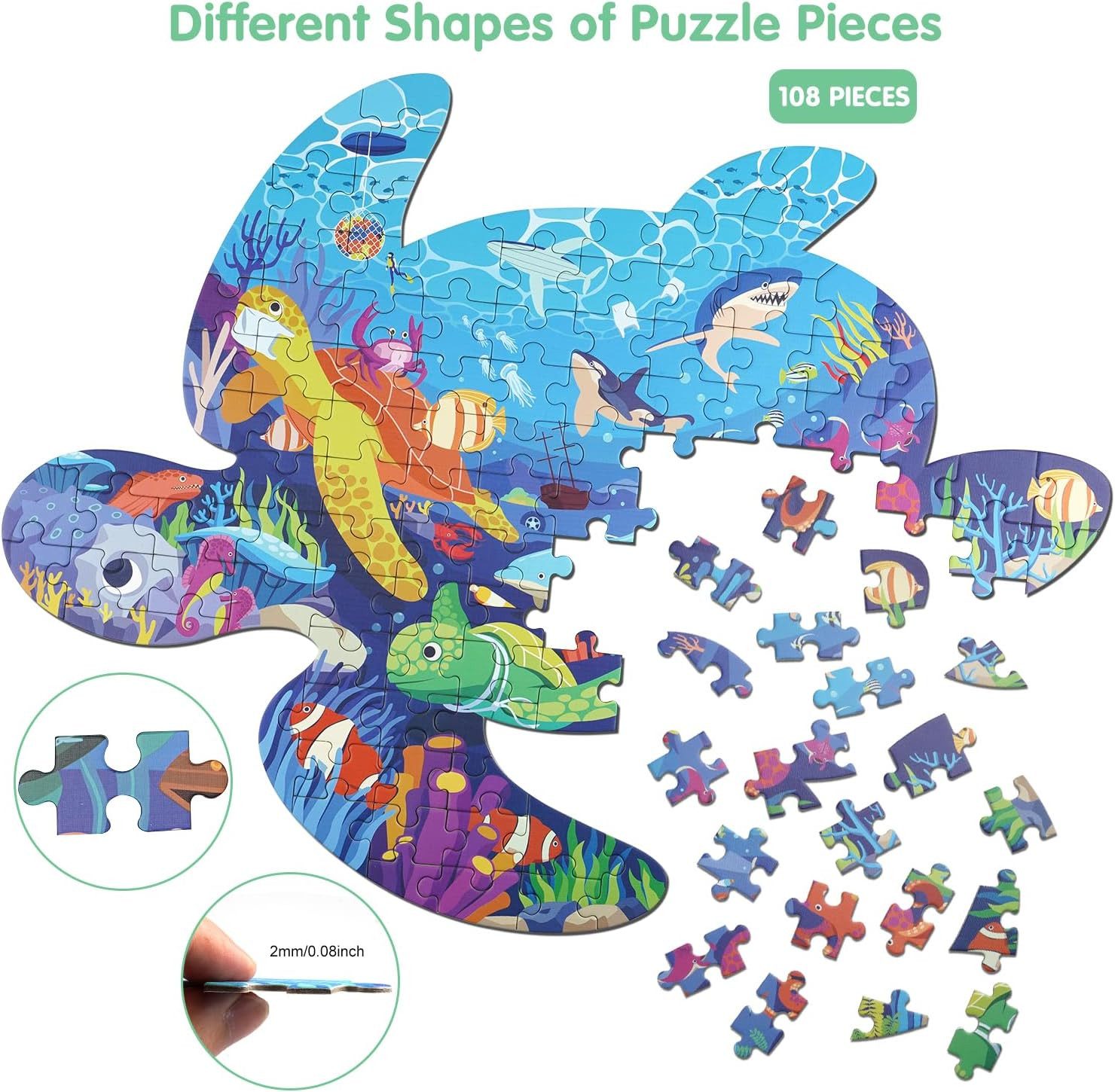 FELIXLEO Puzzle-Sortierschale Meeresschildkröten Puzzle 108 Teile Kinder Lernspiel Geschenk, (1-tlg)