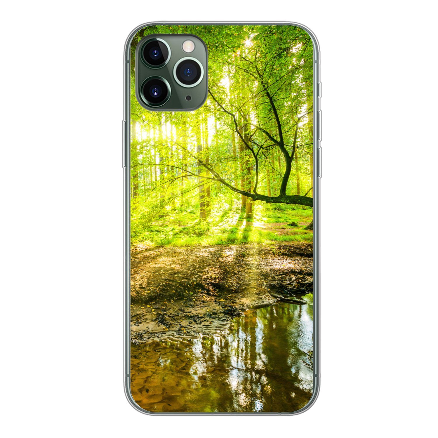 MuchoWow Handyhülle Wald - Landschaft - Wasser - Bäume - Sonne - Grün -  Natur, Handyhülle Apple iPhone 11 Pro Max, Smartphone-Bumper, Print, Handy