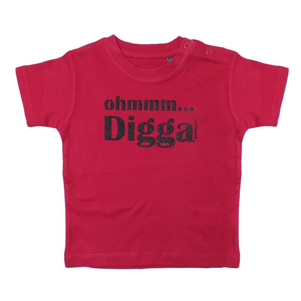 goldmarie T-Shirt Baby Shirt OHMMM DIGGA rotbeere schwarz mit Frontprint,  reine Baumwolle