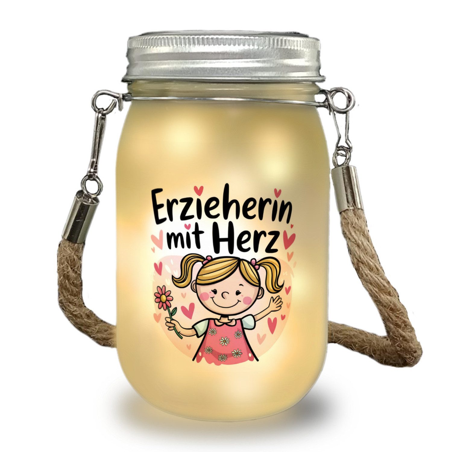 speecheese Dekolicht fröhliches Cartoon-Mädchen Erzieherin mit Herz Solarlicht
