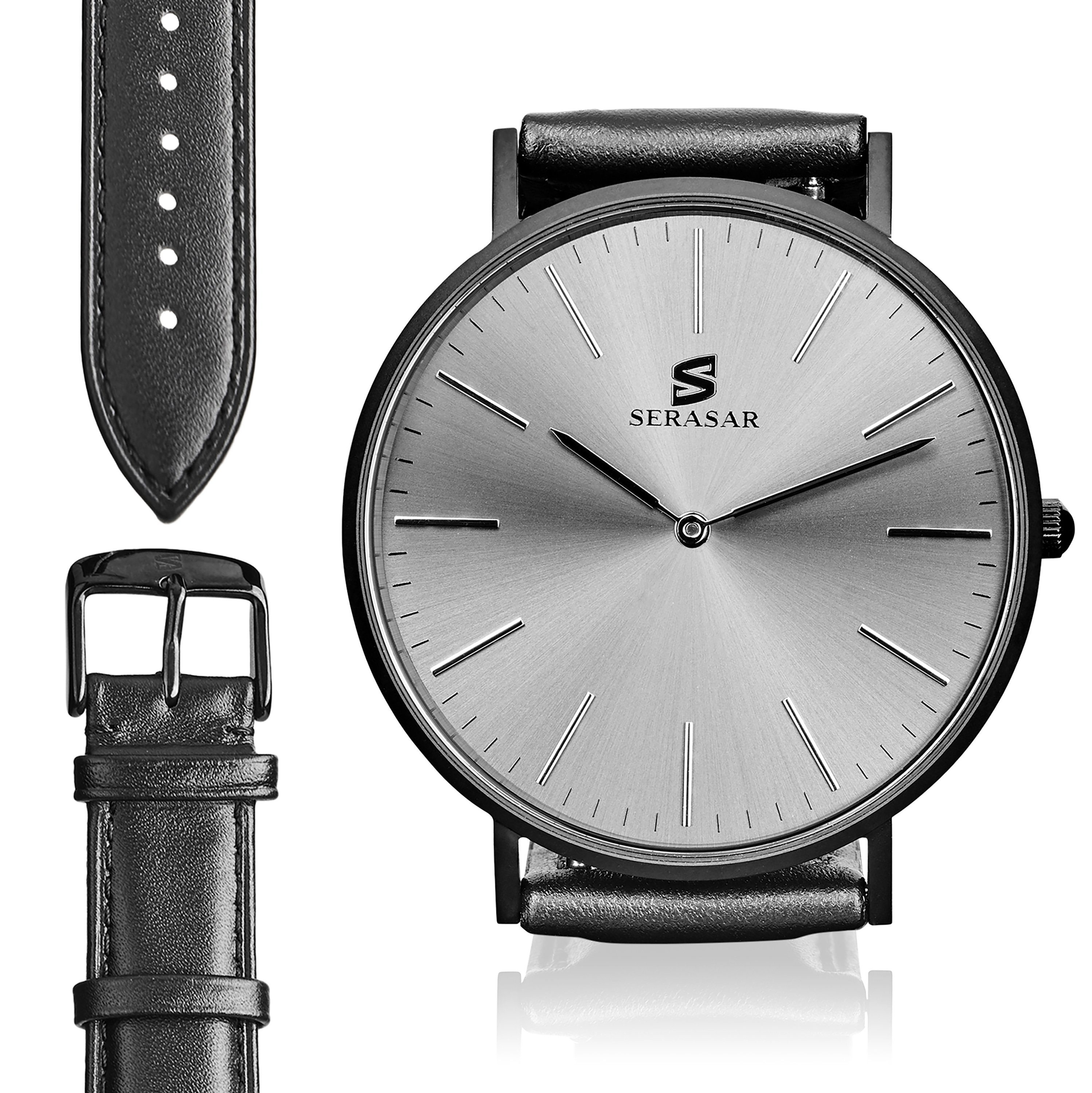 SERASAR Quarzuhr Armbanduhr  "BLACK ONE", (1-tlg), sehr flach (6mm) und sehr leicht (35gr) mit Japanischem Quarzwerk | Quarzuhren