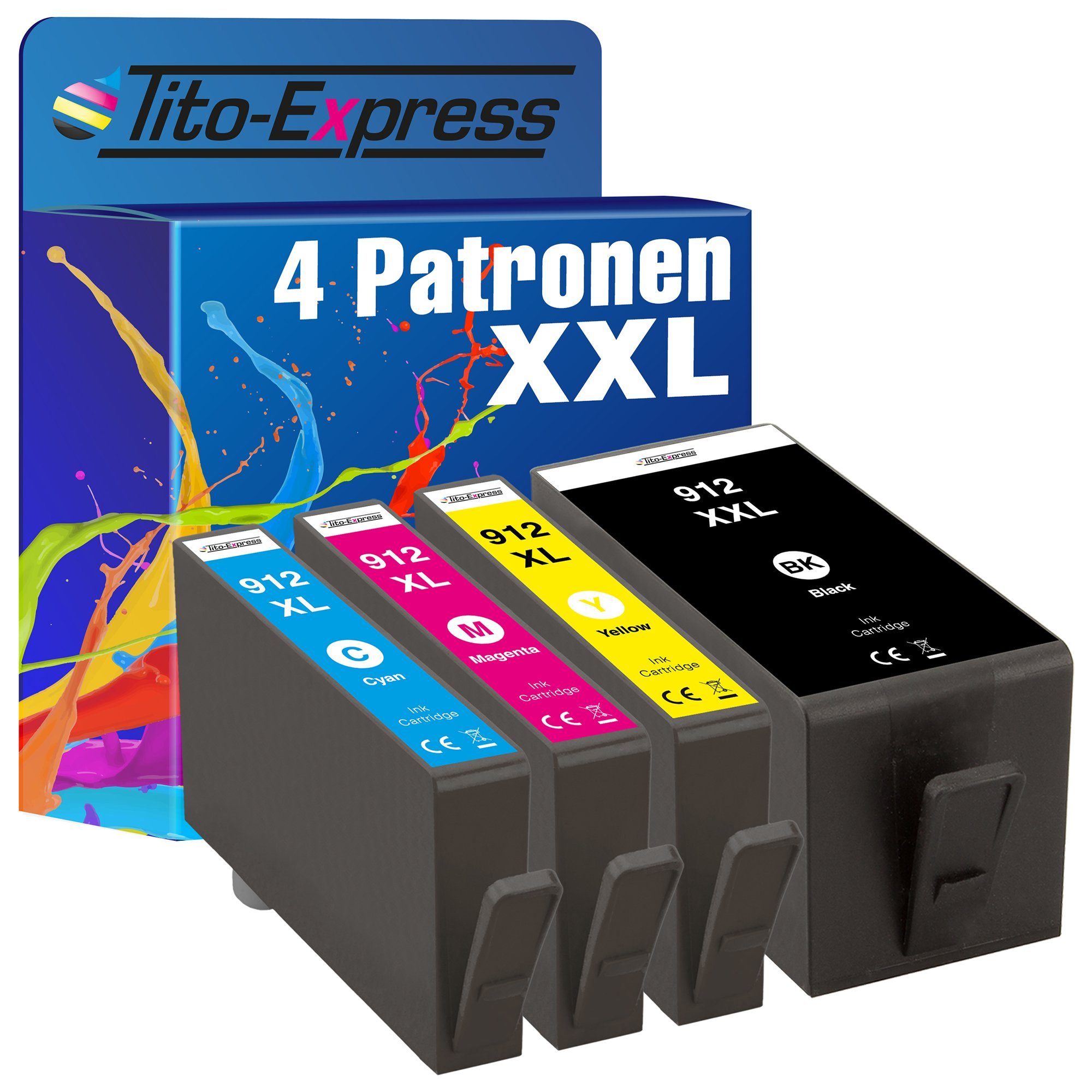 Tito-Express PlatinumSerie 4er Set ersetzt HP 912 XL HP 912XL HP912XL  Tintenpatrone (Multipack, für HP Officejet (Pro) 8012 8014 8015 8024 8022  8024 8025 8030)