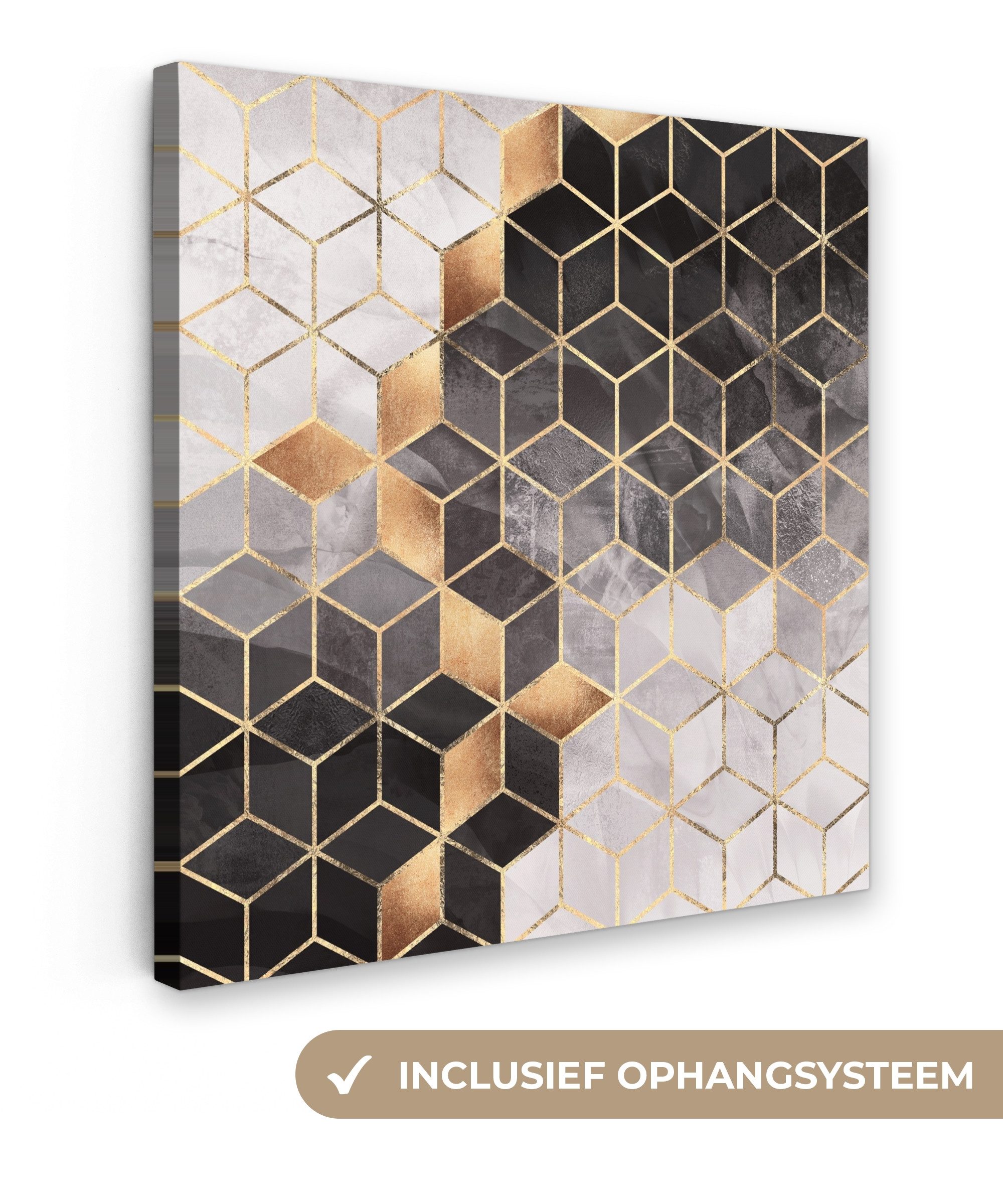 OneMillionCanvasses® Leinwandbild Abstrakt - Würfel - Gold - Muster - Schwarz - Weiß, Fotodruck (1 St), Wandbild, Deko Schlafzimmer Wohnzimmer Flur 20x20 cm. Reduzierter Preis € 19,95. Unverbindliche Preisempfehlung € 28,00, (€ 19,95 pro 1 Stk)