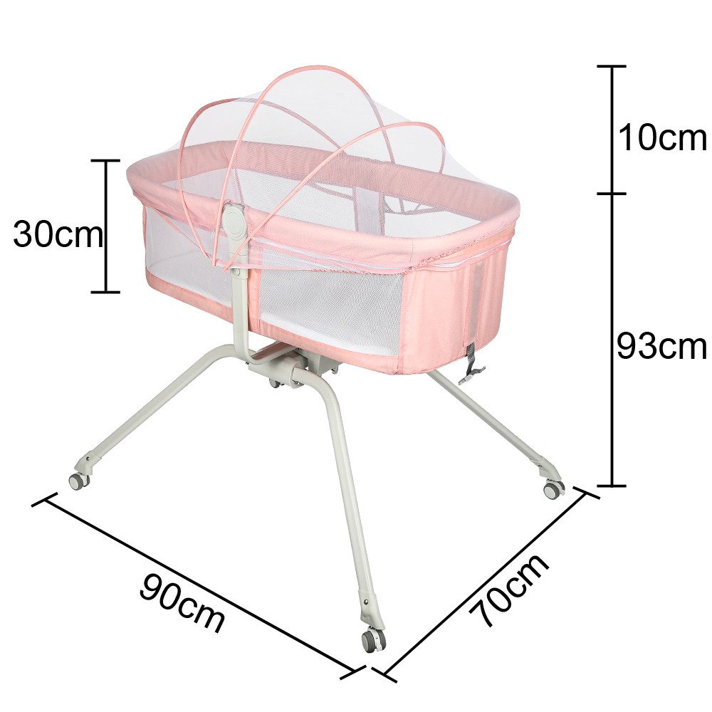 JEOBEST Beistellbett Babywiege, Beistellbett Baby, Baby Bett mit Rollen, Einfach Transport, mit Moskitonetz, Atmungsaktives Maschen-Design