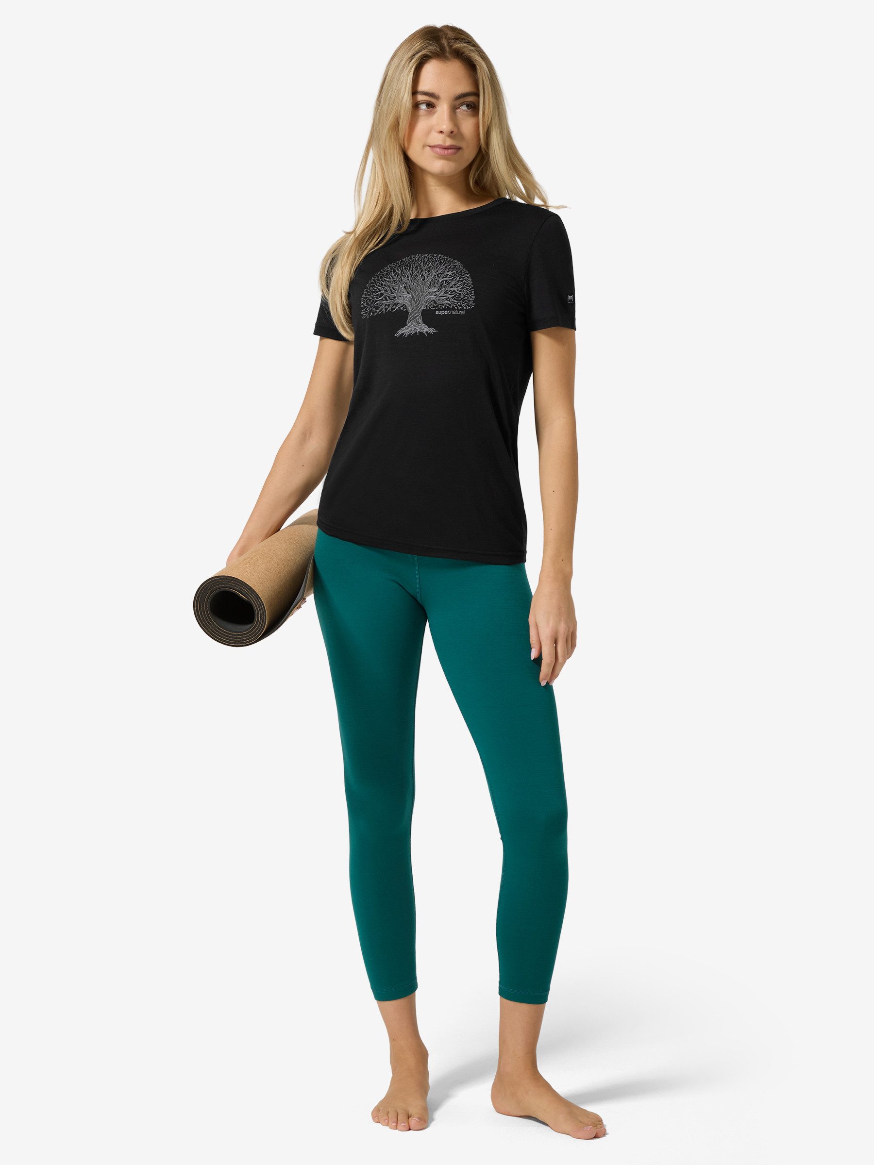 SUPER.NATURAL Print-Shirt Merino T-Shirt W TREE OF KNOWLEDGE TEE geruchshemmender Merino-Materialmix