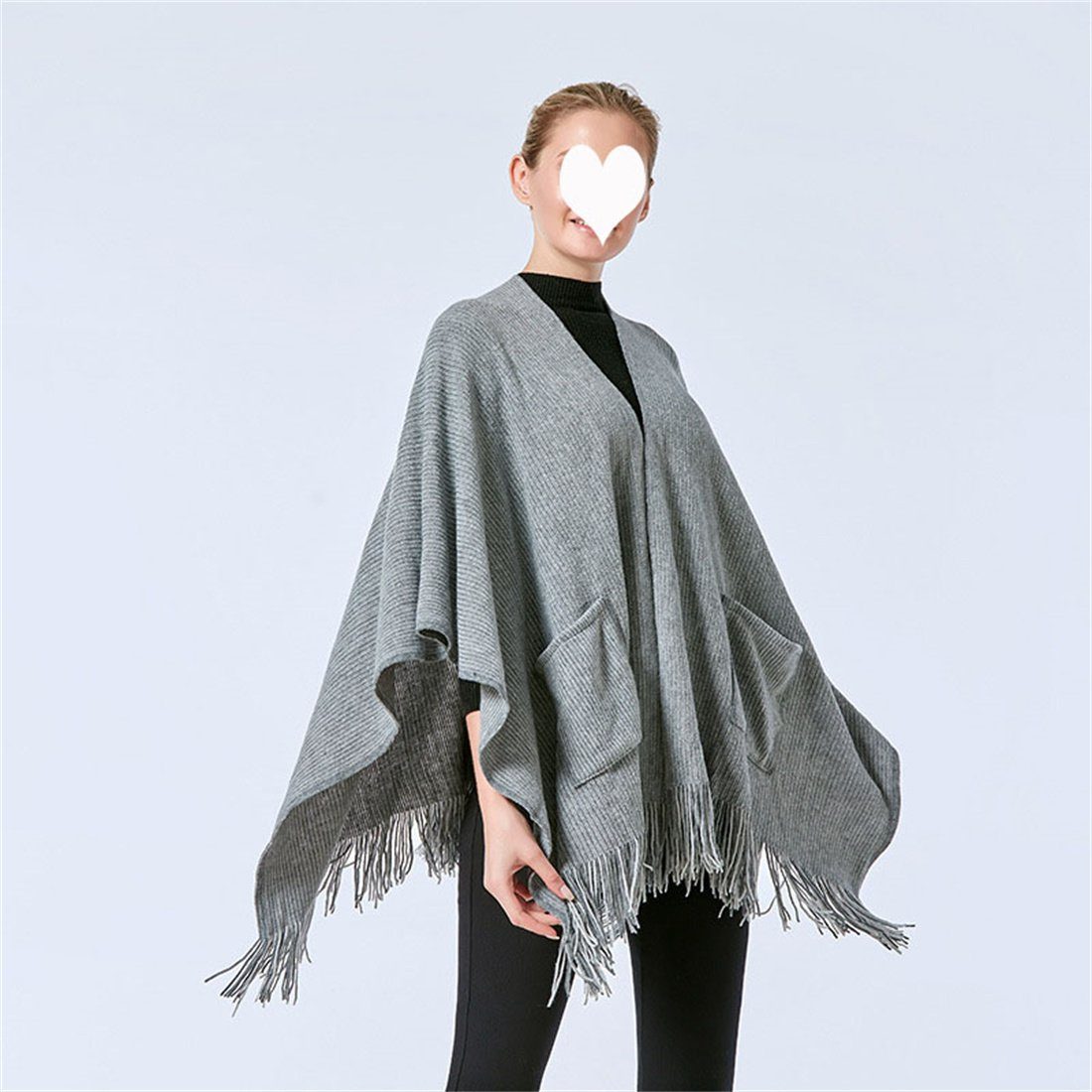 DÖRÖY Modeschal Damen Winter Retro einfarbig Umhang Schal, Mode warme Tasche Schal Grau