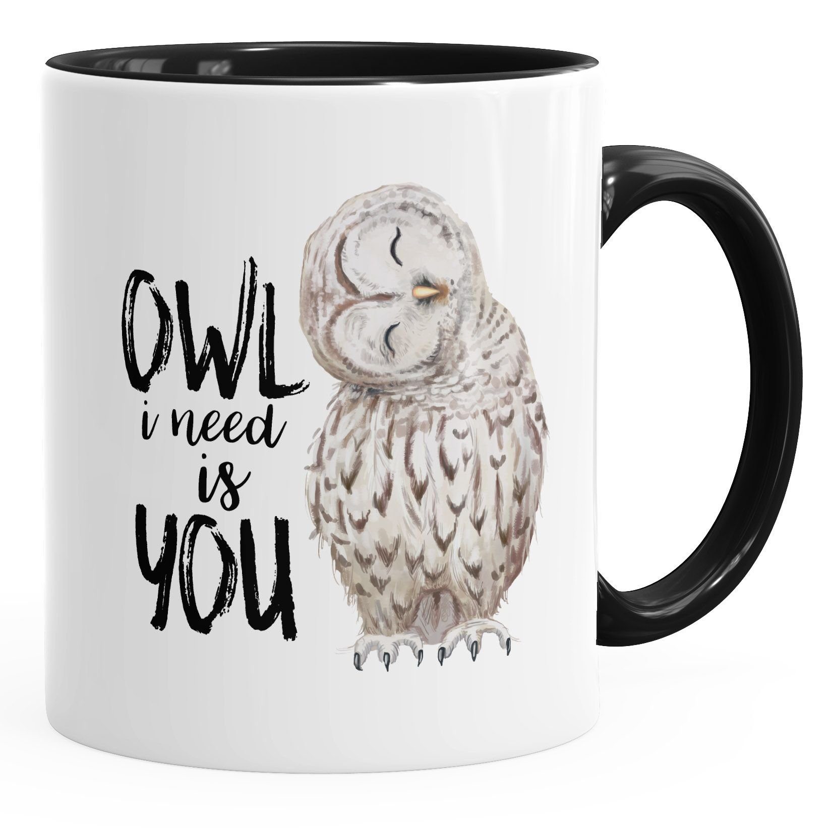 MoonWorks Tasse Kaffee-Tasse Eule Owl I need is you Liebe Spruch Geschenk Valentinstag Weihnachten Ehe Partnerschaft MoonWorks®, Keramik schwarz
