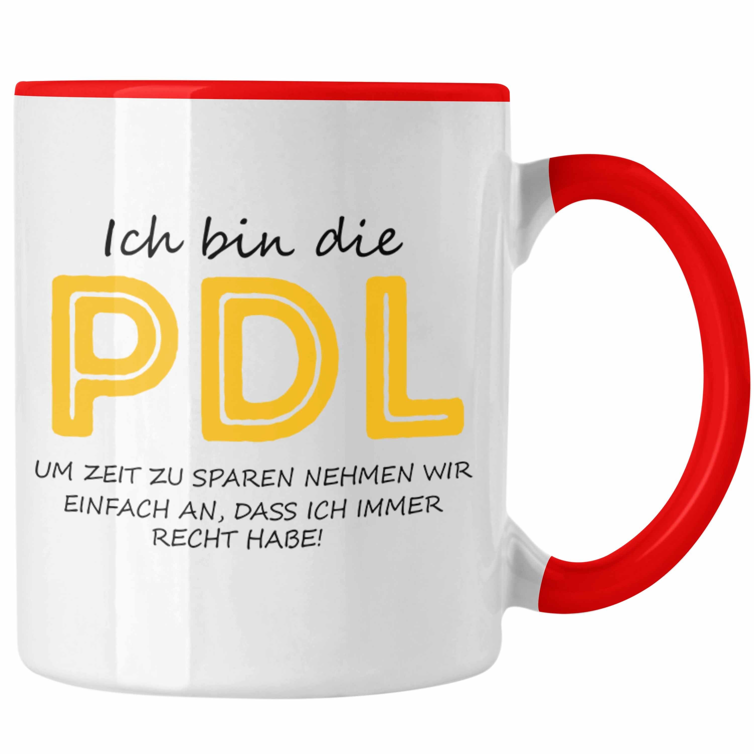 Trendation Tasse Lustige Tasse PDL Geschenkidee für Pflegedienstleitungen Krankenhaus Rot