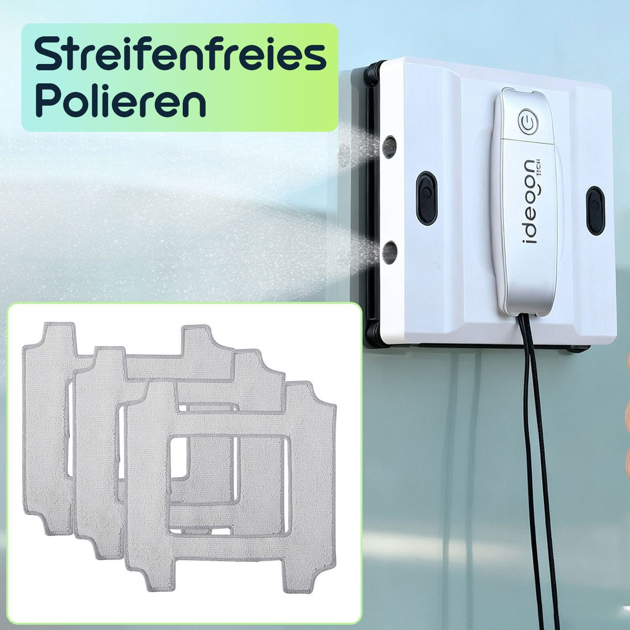 shop'n smile ideoon Fensterputzroboter 3er-Set Mikrofaser-Pads, Ersatzpads für Fensterputz-Roboter CH10859, (3-St., 3er-Set) 3x Mikrofaser-Ersatzpads: Waschbar, streifenfreie Reinigung & Polieren