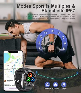 Lige Smartwatch (1,39 Zoll, Android iOS), Herren mit Telefonfunktion AMOLED-Bildschirm Fitnessuhr mit Blutdruck