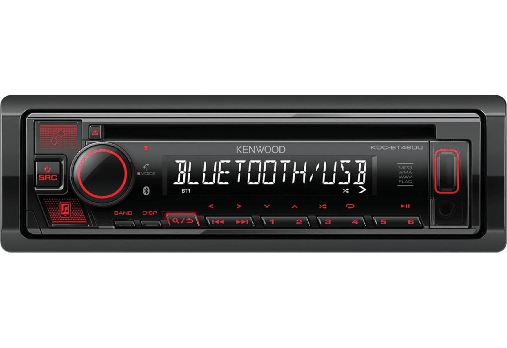 KENWOOD KDC-BT460U Bluetooth CD-Player Line-Out Autoradio (RDS, AM/FM Radio, Animiertes Display, Freisprecheinrichtung, 1 DIN)