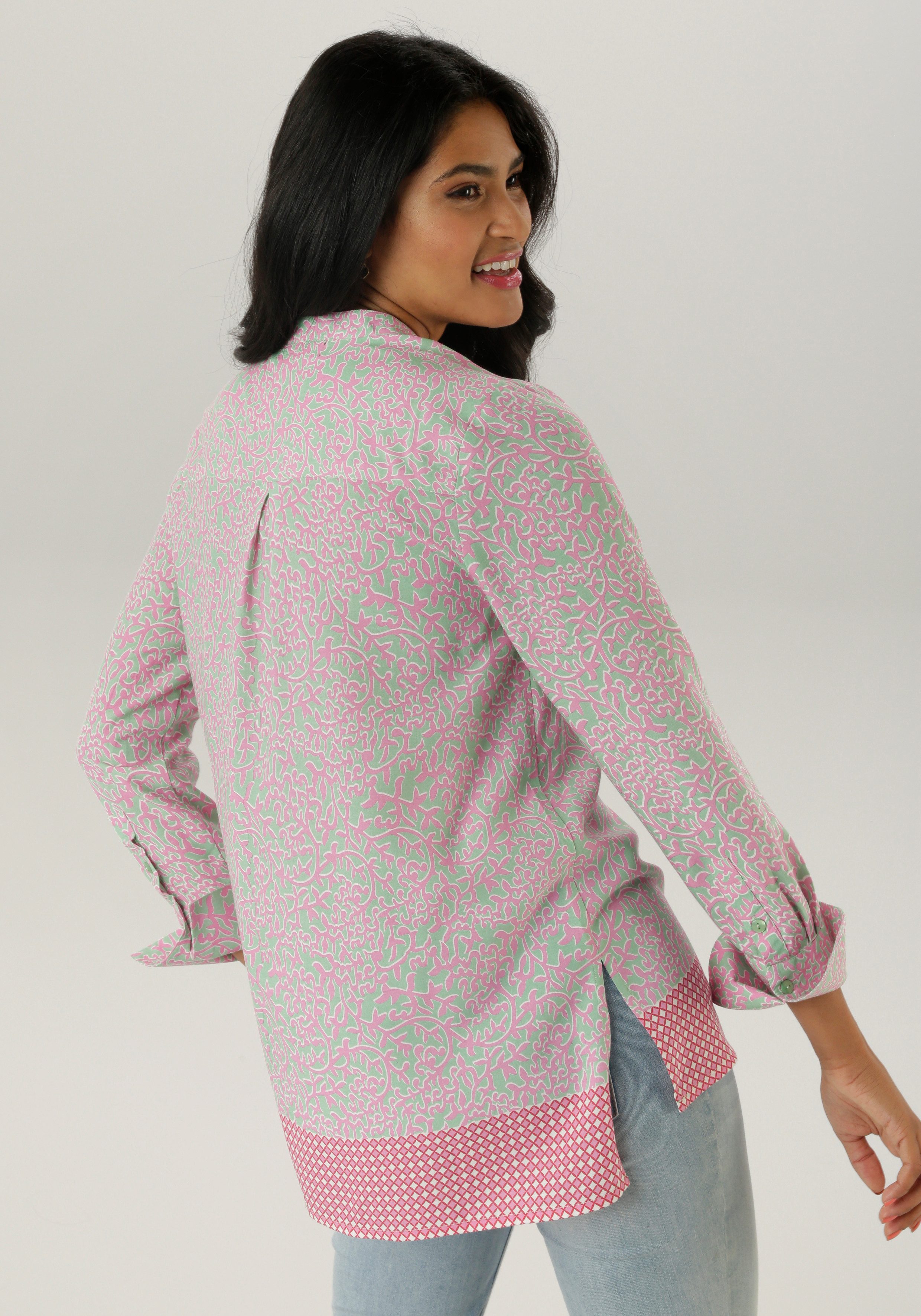 Aniston SELECTED Longbluse mit Rankenmusterung und Bordürendruck am Saum