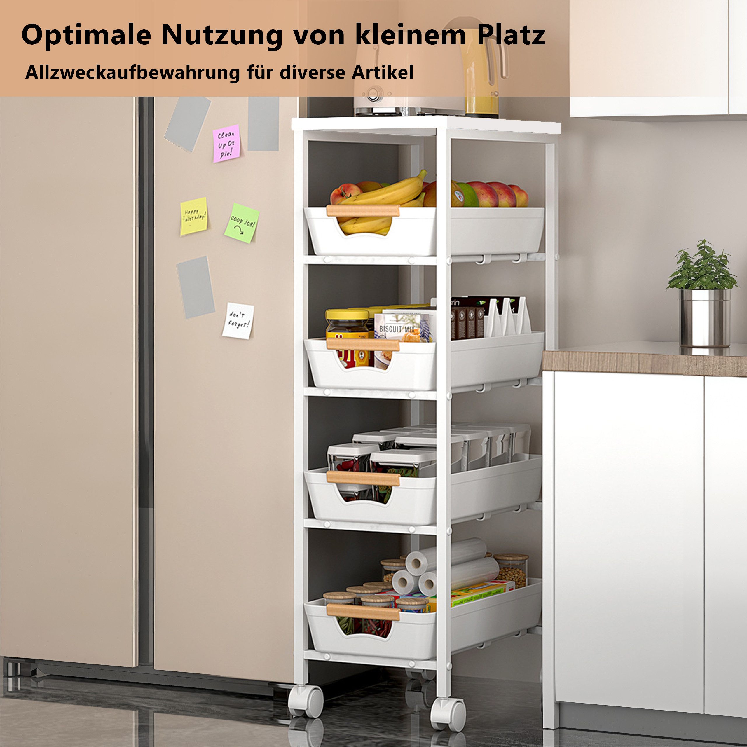 PFCTART Küchenwagen Schmaler Küchenwagen mit Schubladen & Körben, 38×32×81,5 cm, (Set, 1 St., Ideal für Küche, Bad, Waschküche & kleine Räume), Rollwagen mit Ho – Bild 5 von 5