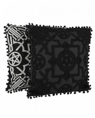 Tagesdecke Schwarzer Kissenbezug mit Fluffy Pentagramm Sticke, Horror-Shop