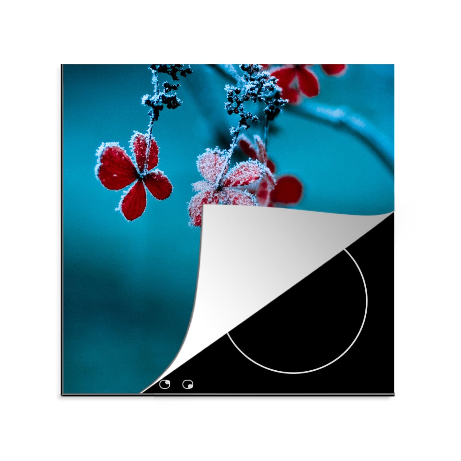 Vinyl, Schneeregen, MuchoWow küche Herdblende-/Abdeckplatte Arbeitsplatte Ceranfeldabdeckung, (1 Blume für - - Rot 78x78 cm, tlg),