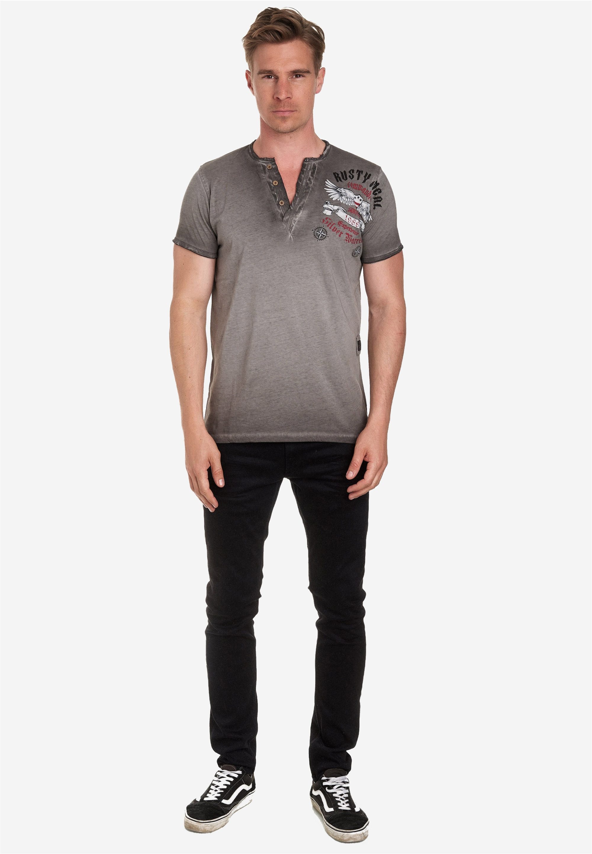 Rusty Neal T-Shirt mit modischer Knopfleiste – Bild 2 von 5