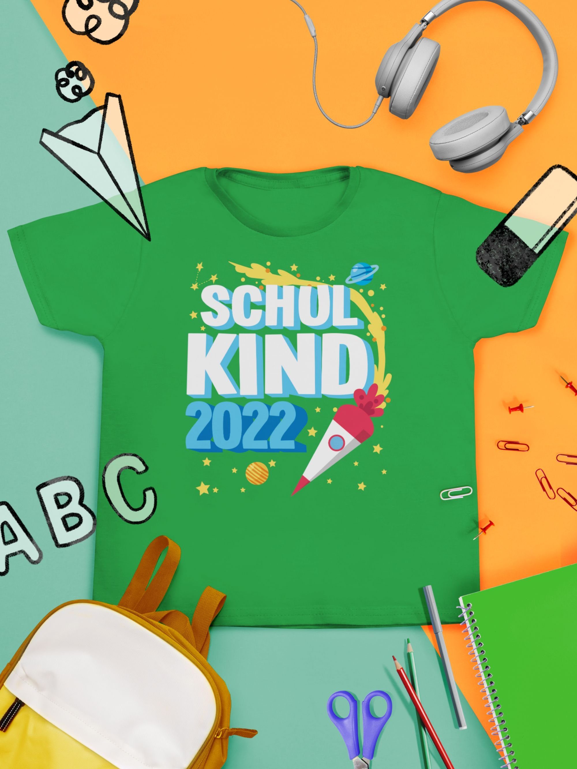 Kinder Kids (Gr. 92 - 146) Shirtracer T-Shirt Endlich Schulkind 2022 mit Rakete und Sternen - bunt - Schulkind Einschulung und S