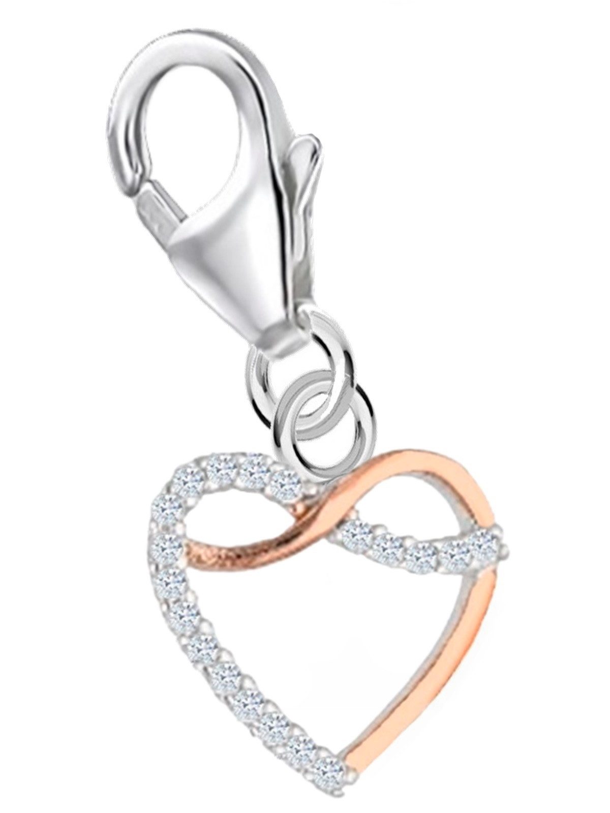 Goldene Hufeisen Charm Herz Charm Anhänger Rosegold Silber 925 Herz Bicolor, Armband Schmuck für Damen
