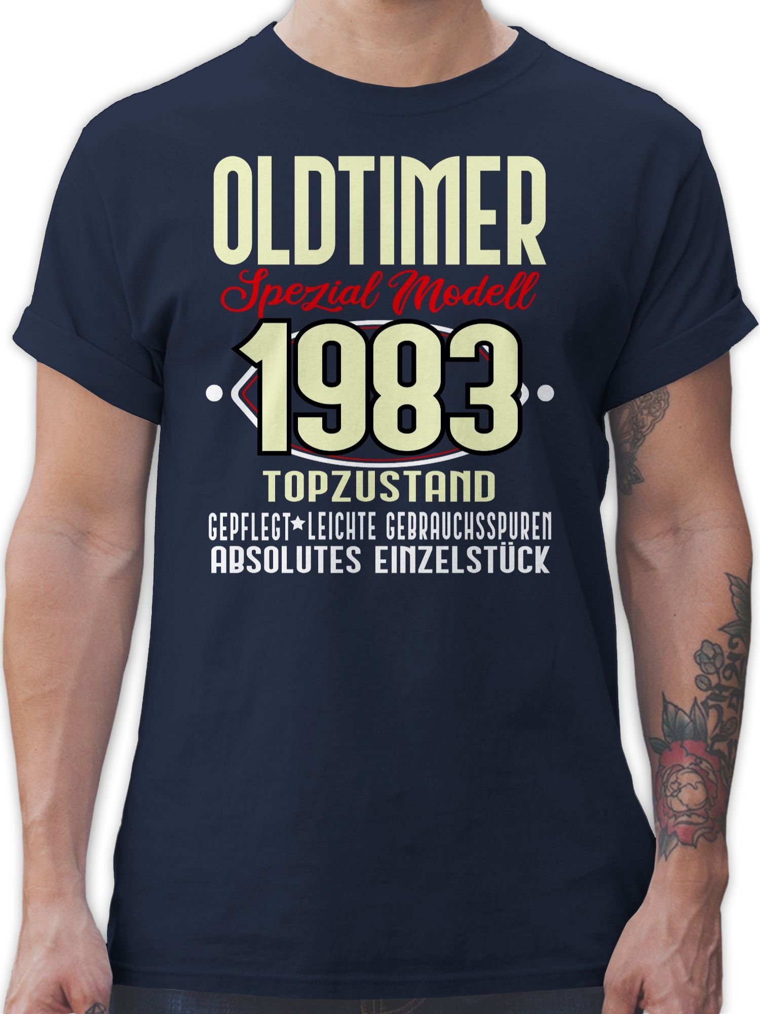 Shirtracer 2 Vierzigster 40. T-Shirt Oldtimer Spezial 1983 Geburtstag Navy Modell Blau
