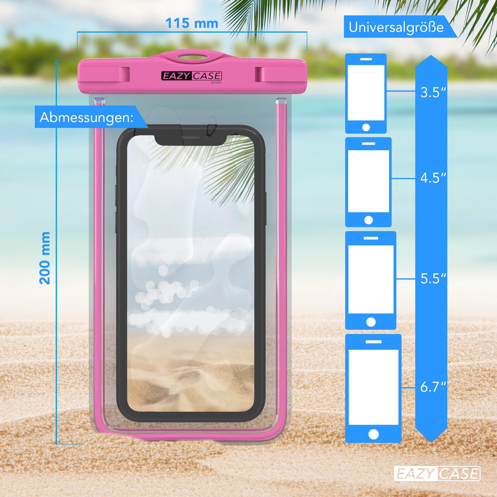 EAZY CASE Handyhülle Universale Unterwasser-Tasche für viele Modelle 3,5 - 6,7 Zoll, Unterwasserhülle wasserfeste Handyhülle IPX8 Schutz vor Wasser Pink