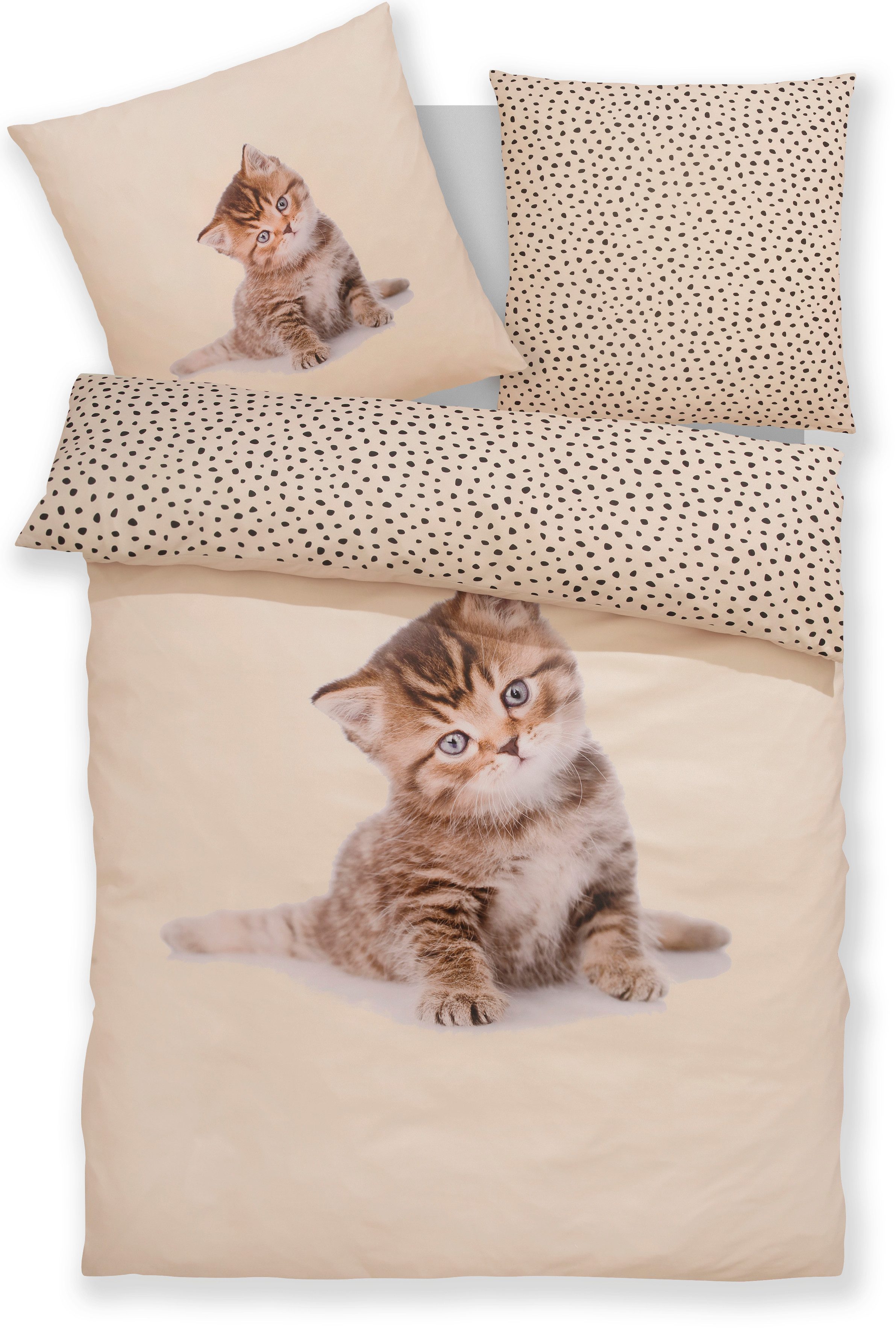 OTTO home Bettwäsche Lyki, Microfaser, 2 teilig, ab Größe 135x200 cm, 100% Polyester, Katze, Pferd, Löwe, Pinguin