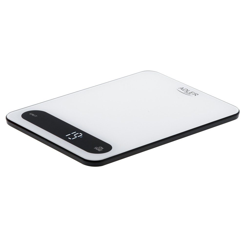 ADLER EUROPE Küchenwaage AD 3177wb Digital bis 10 kg, Elektronische Haushaltswaage, Tara Funktion, USB-C aufladbar, Kochen, Backen, Glaswaage, Weiß – Bild 5 von 5