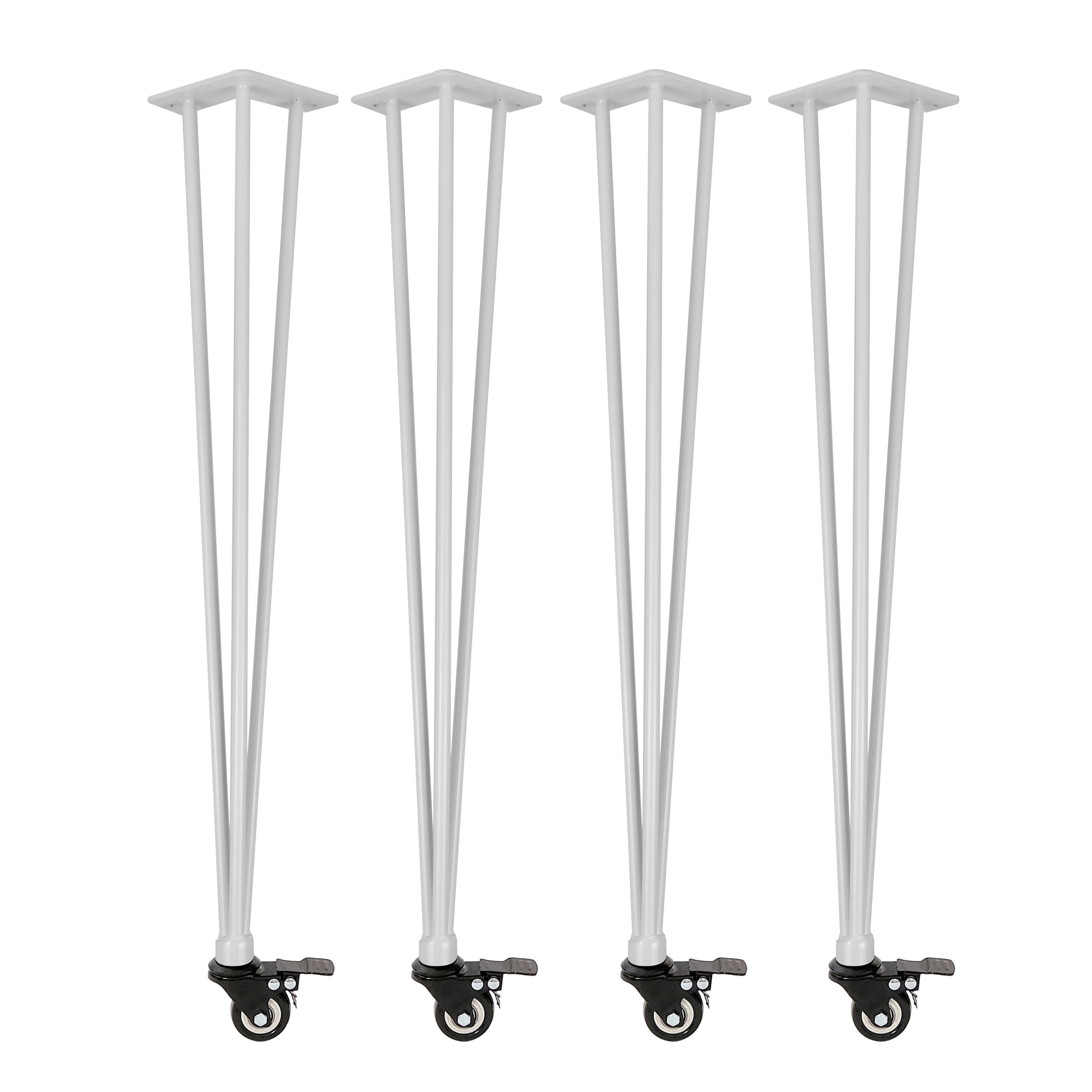 Natural Goods Berlin Tischbein HAIRPIN Legs ’n’ Roll, Haarnadelbeine mit Rolle, Tischbein, 78cm (hoher Schreibtisch), Weiß