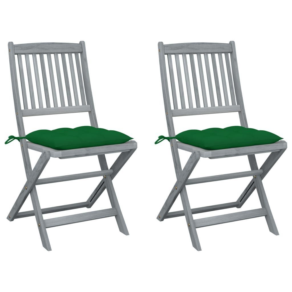 vidaXL Gartenstuhl Klappbare Gartenstühle 2 Stk. mit Kissen Massivholz Akazie (2 St) Grün | Grün | Stühle