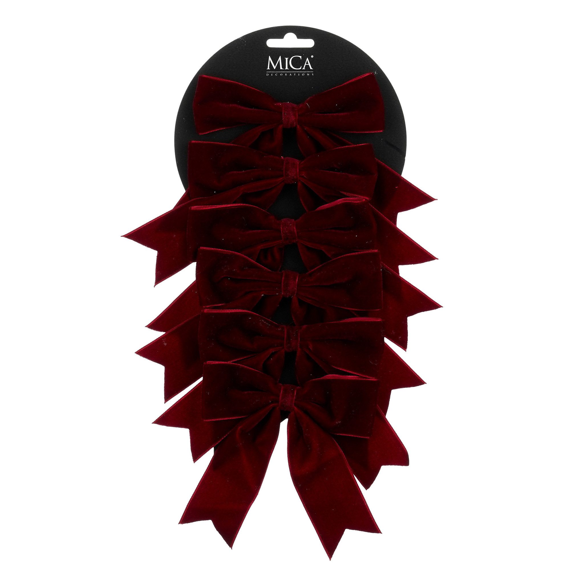 Mica Decorations Christbaumschmuck, Weihnachtsschleifen 12cm Samt 6er Set Weinrot / Bordeaux