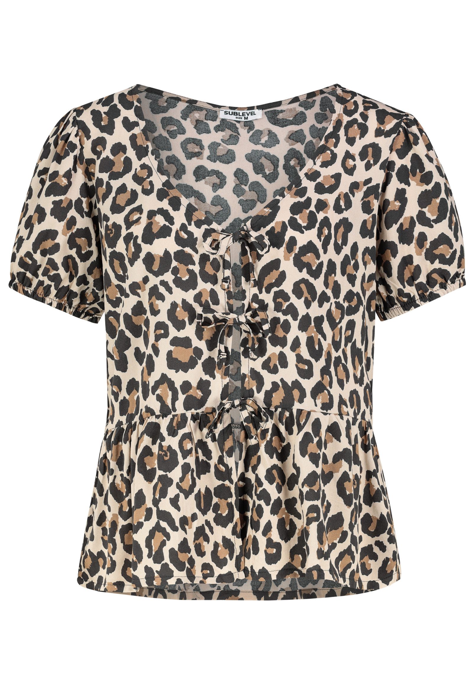 SUBLEVEL Blusenshirt Florales Muster, Schnürdetails, Kurzarm, Offen Lockere günstig online kaufen