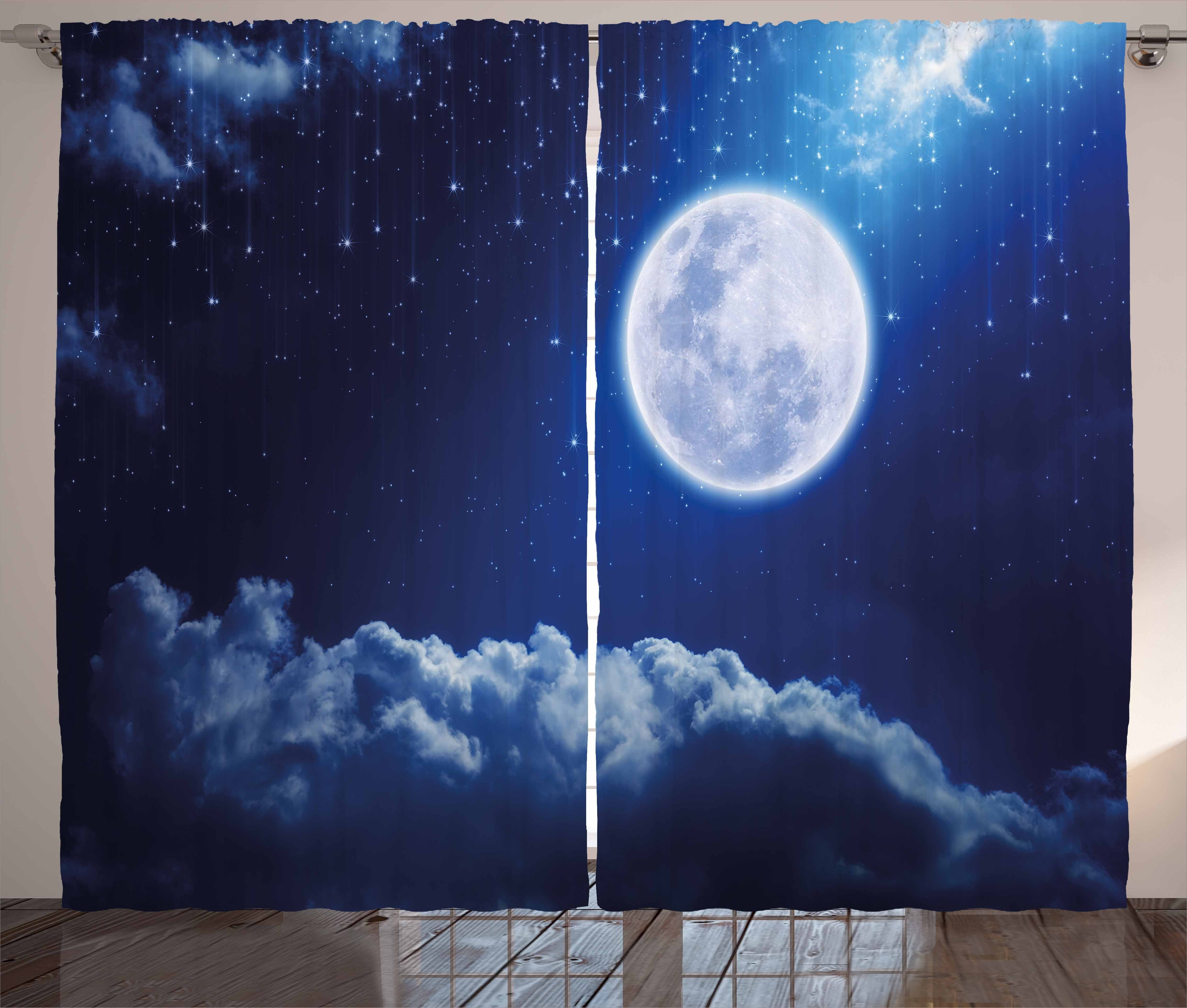 Gardine Schlafzimmer Kräuselband Vorhang mit Schlaufen und Haken, Abakuhaus, Mond Vollmond Sternschnuppen