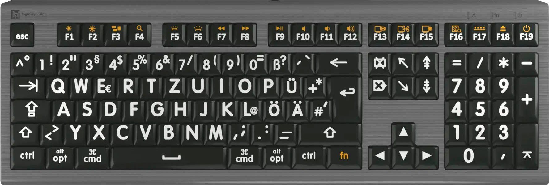 Logickeyboard XL-Print Astra 2 White on Black DE (MAC) Tastatur