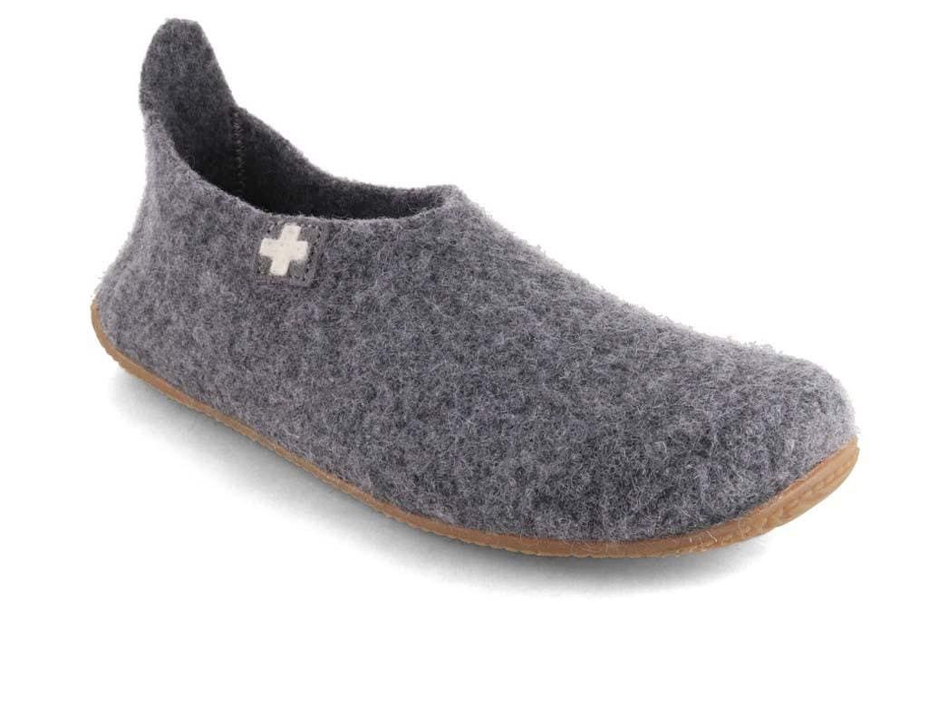 Living Kitzbühel Damen Slipper Schweizer Kreuz, grau, winter, schurwolle, lammfellsohle Hausschuh reine Schurwolle, rutschhemmende Gummisohle, Winterschuhe