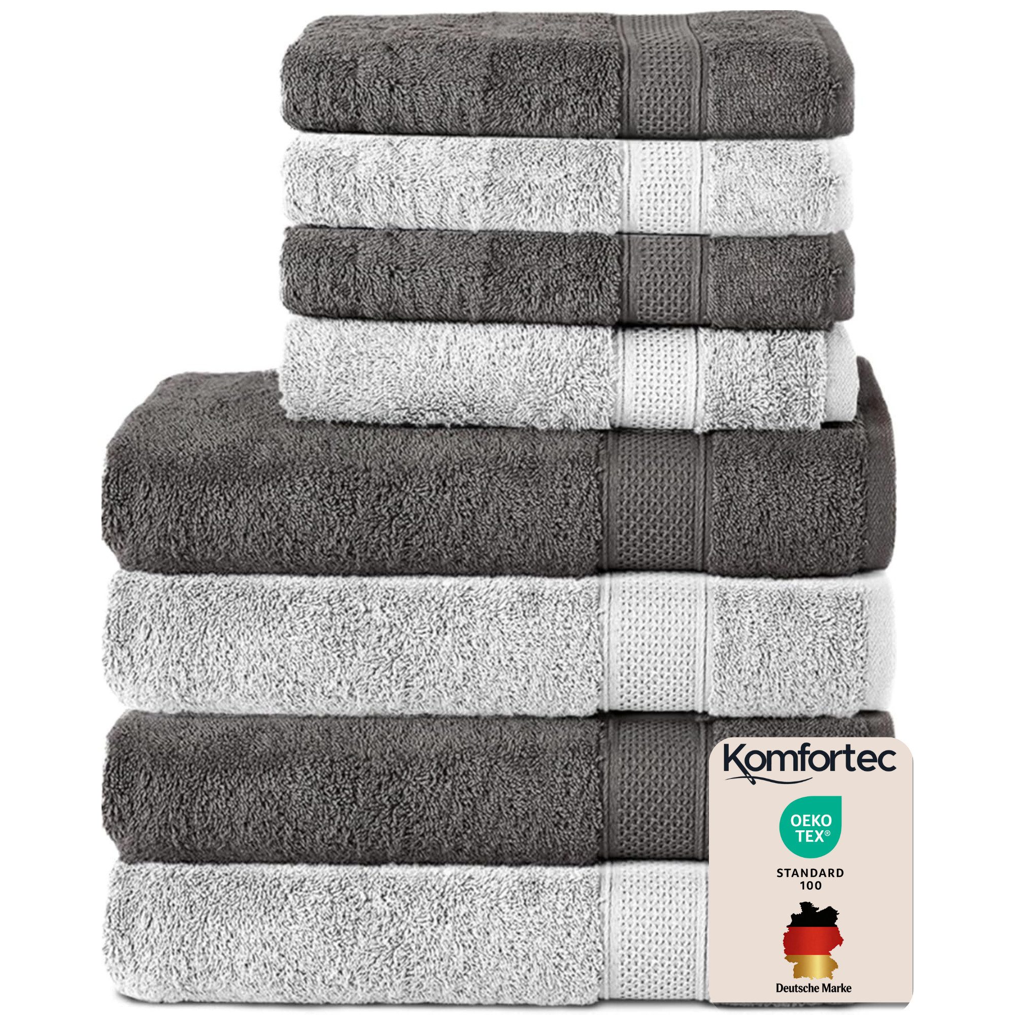 Komfortec Handtuch Set aus 100% Baumwolle, 4 Handtücher 50x100 cm und 4 Badetücher 70x140 cm, Frottee (Packung, 8-St), Duschtücher & Badehandtuch, Weich, Towel, Groß