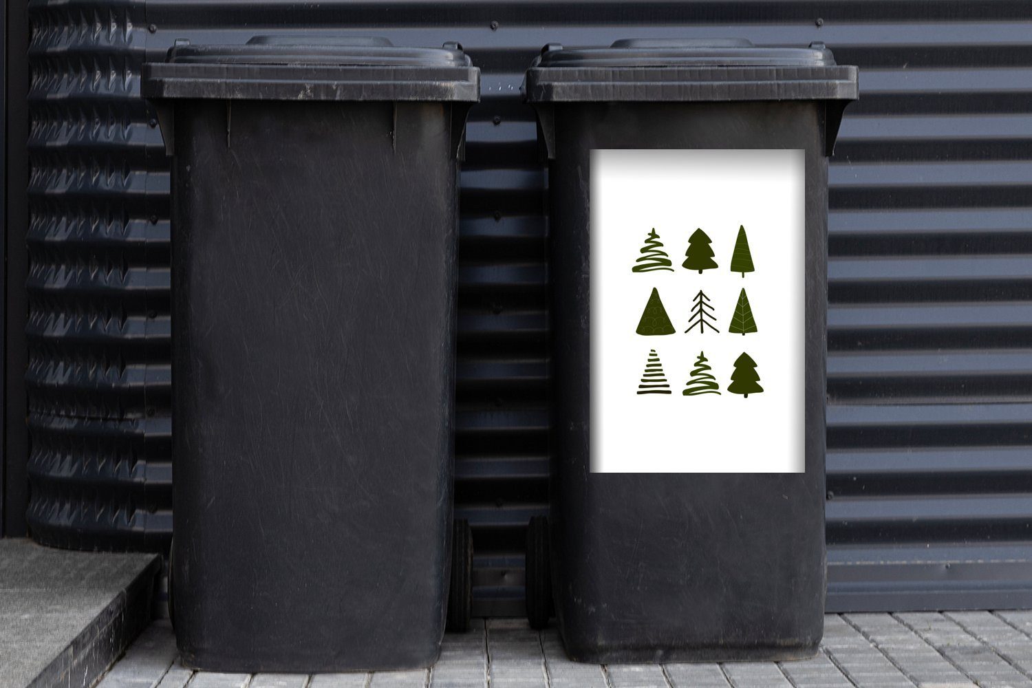 weiß Container, Wandsticker - Abfalbehälter Mülltonne, MuchoWow St), (1 Schablonen - Weihnachtsbäume Mülleimer-aufkleber, Sticker,