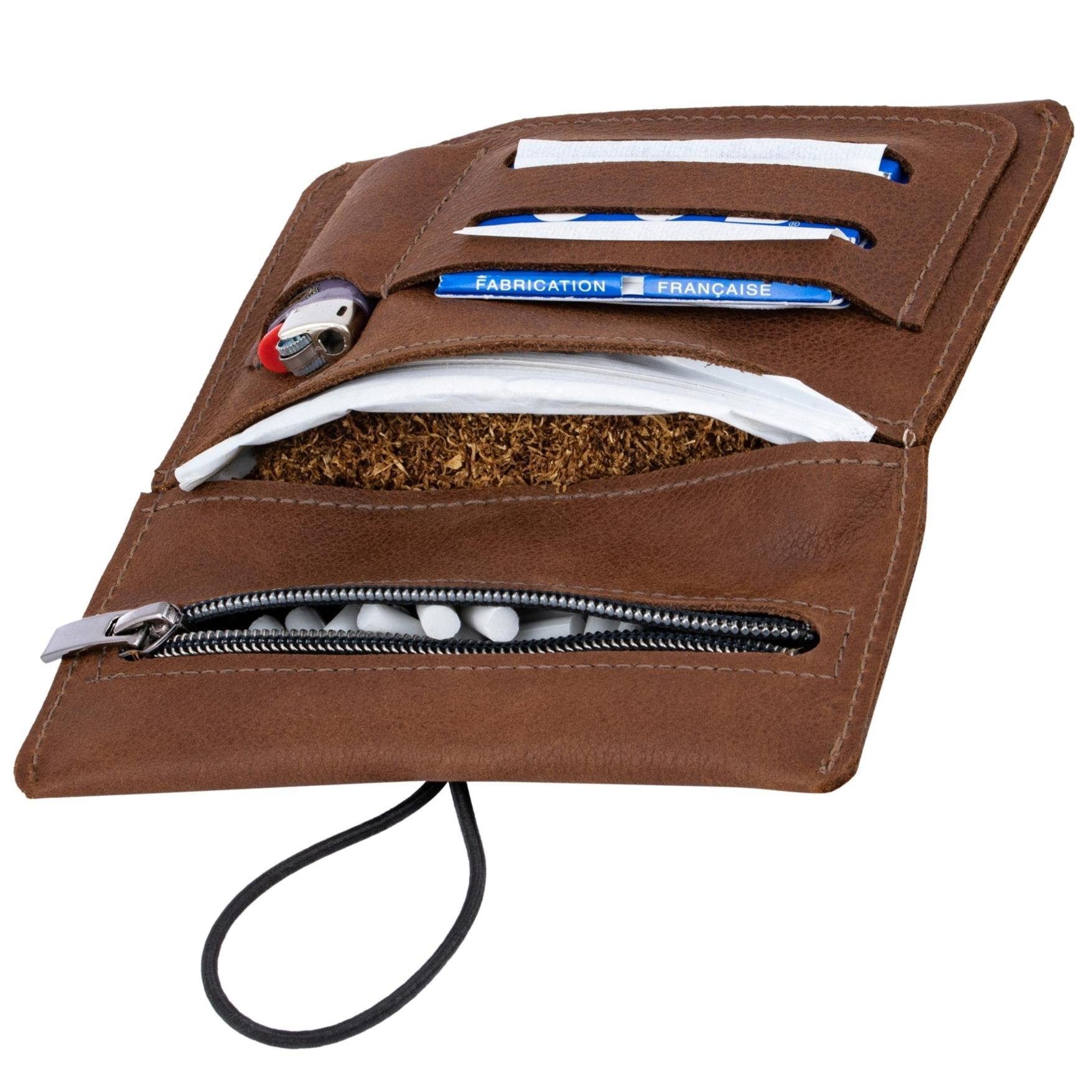 Simaru Tabakbeutel Tabaktasche Drehertasche Sintra, feinstes echt Leder, austauschbare Gummis, für 30g Tabak, Made in EU