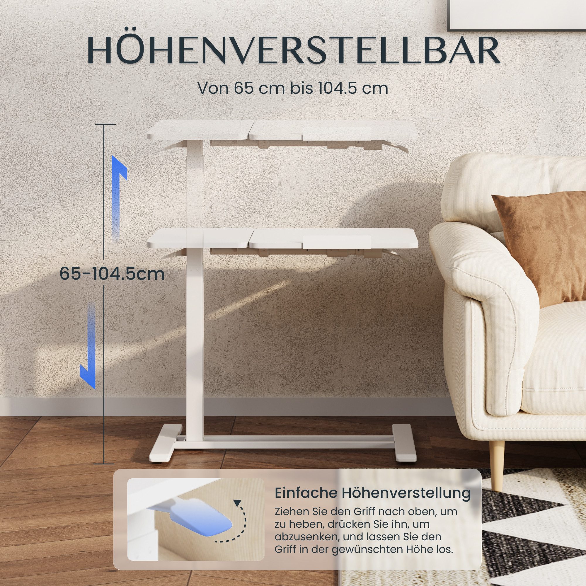 FLEXISPOT Beistelltisch Höhenverstellbar Betttisch, Laptoptisch (C-Form, ideal für Sofa, Bett & Lesestunden, mit stufenloser Höhenverstellung), mit neigbarer Tischplatte, 360° Rollen & einfacher Montage