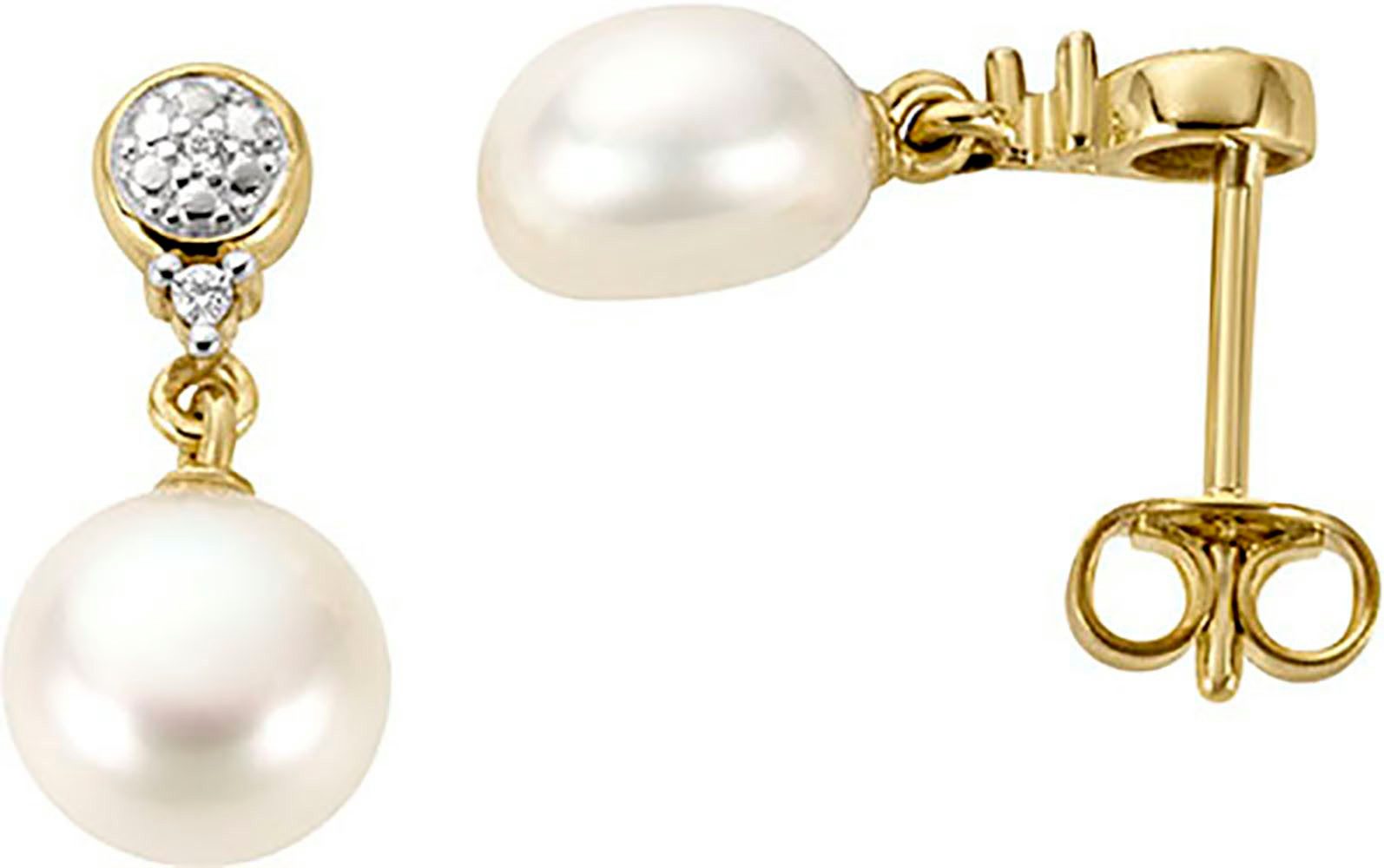 Firetti Perlenohrringe Schmuck Geschenk Gold 333 Ohrschmuck Ohrringe Ohrstecker, mit Süßwasserzuchtperle - mit Diamant