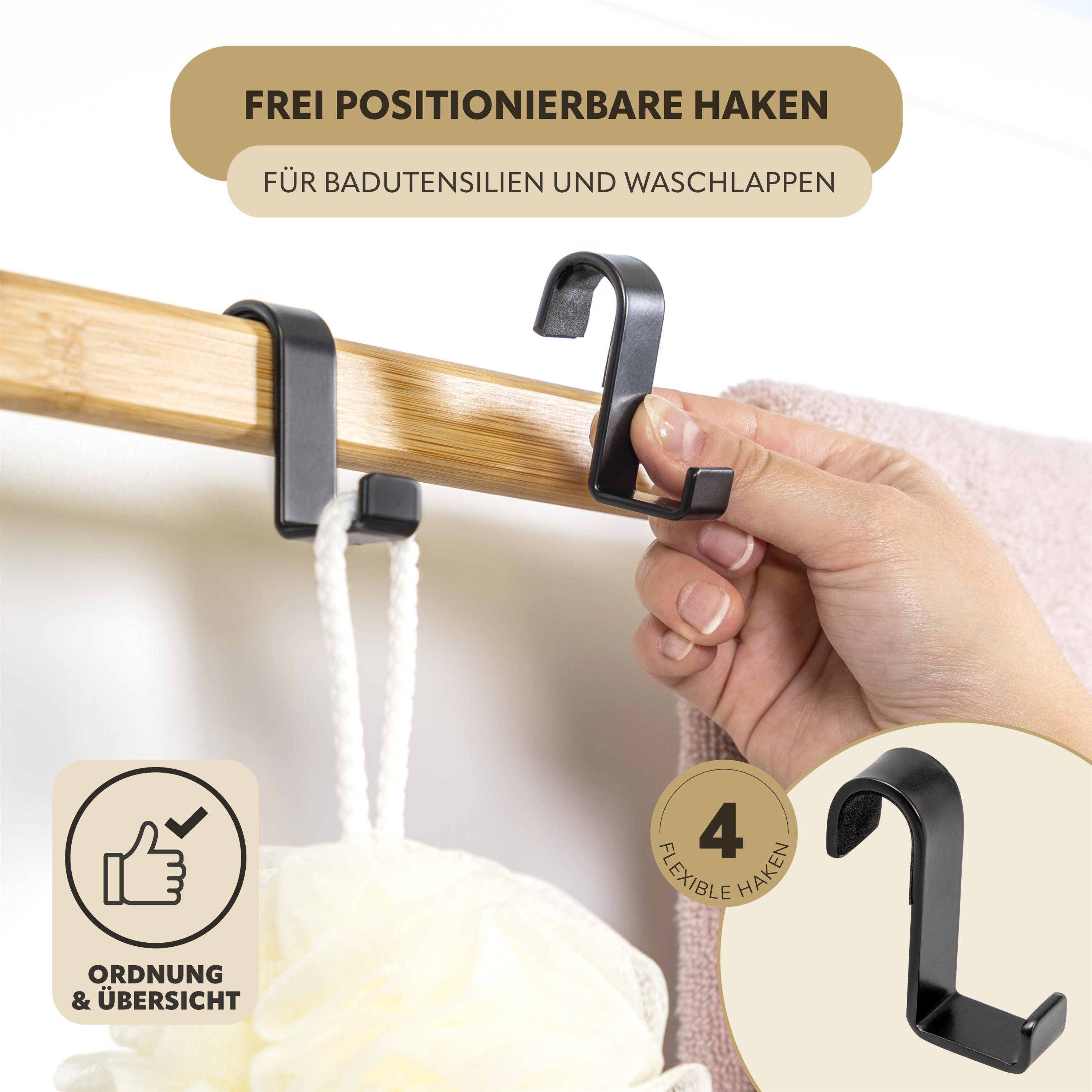 eluno Türregal aus Metall und Bambus, 2 Handtuchstangen, 4 Haken – Bild 4 von 5