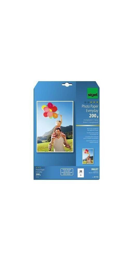 Sigel Druckerpapier Fotopapier Everyday DIN A4 200g/m² weiß hochglänzend 20 Bl./Pack.