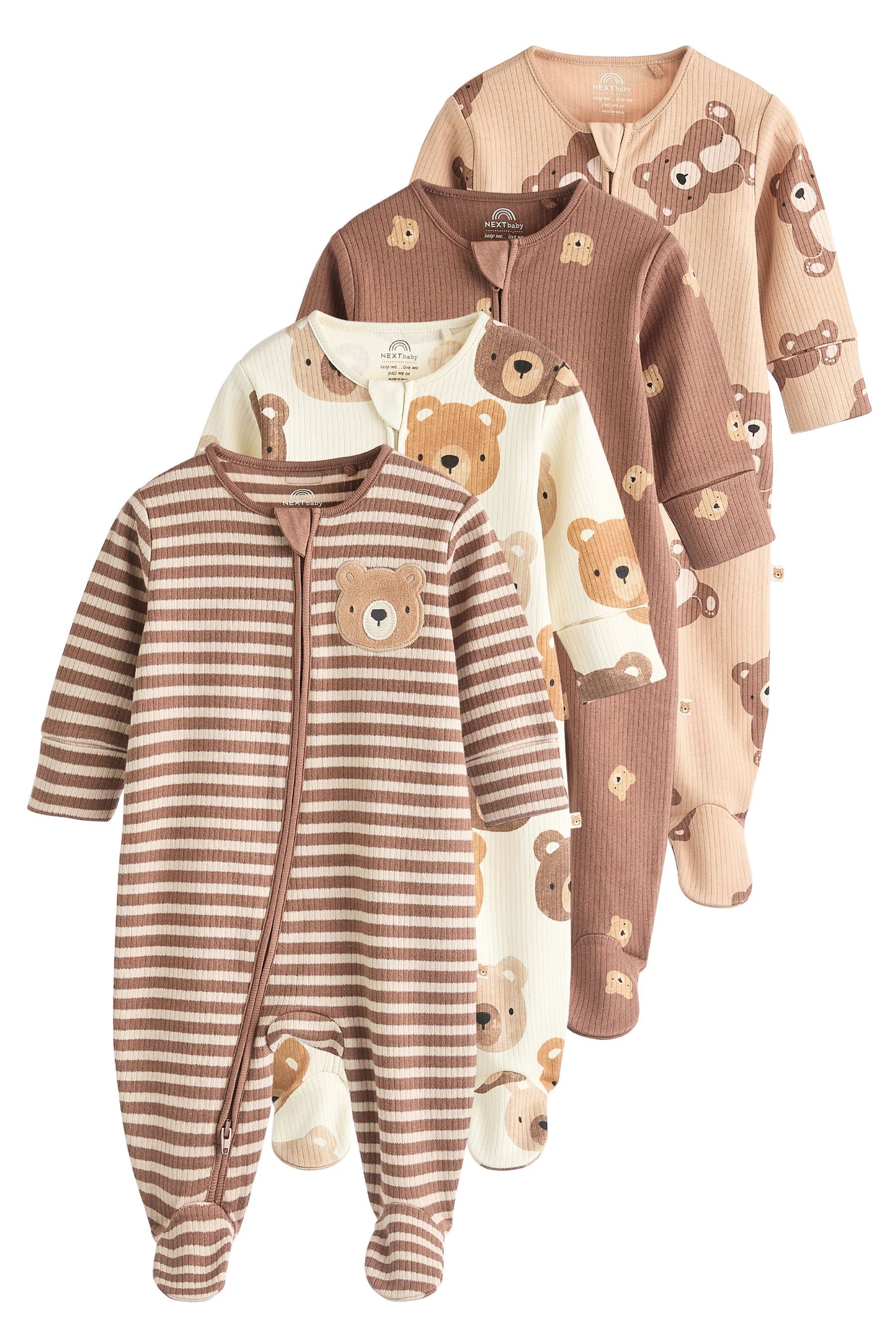 Schlafoverall Baby-Schlafanzüge mit Reißverschluss 4er-Pack