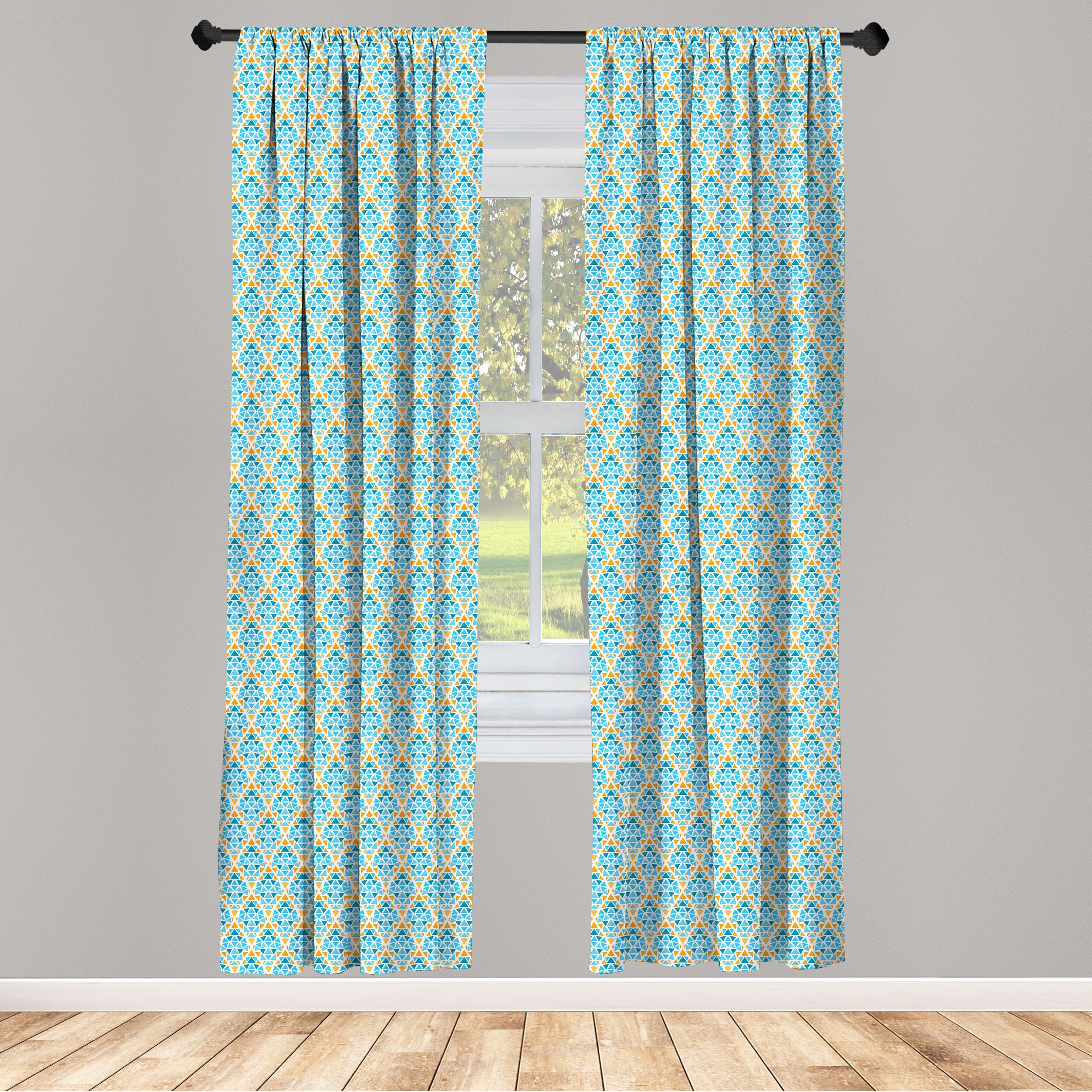 Gardine Vorhang für Wohnzimmer Schlafzimmer Dekor, Abakuhaus, Microfaser, Gelb und Blau Triangle Motiv