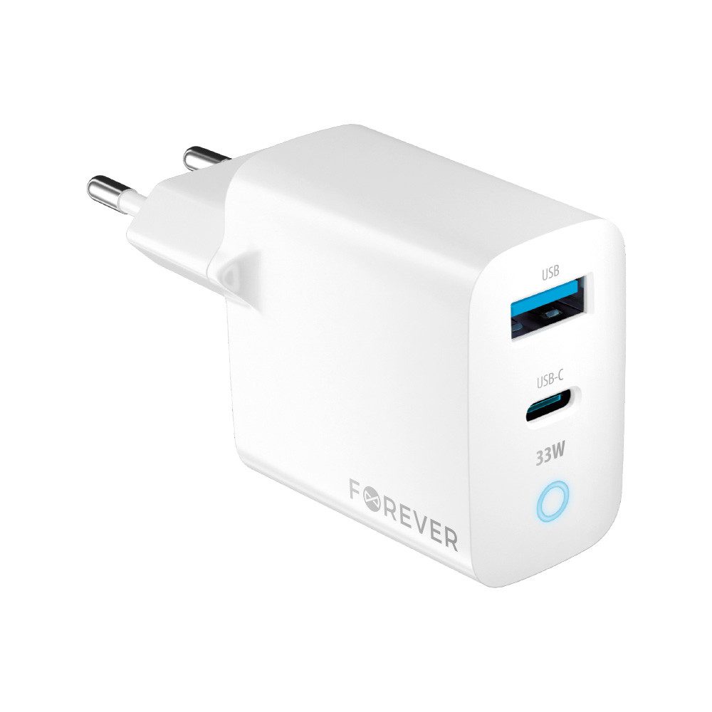 33W GaN PD QC Ladegerät 1x USB-C 1x USB weiß Smartphone-Ladegerät